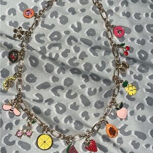 Gold Charm Necklace with Colorful Fruit Pendants